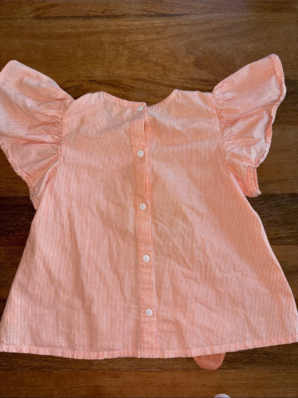 Aimama- Girls Orange Striped Flutter-Sleeve Top with Pear